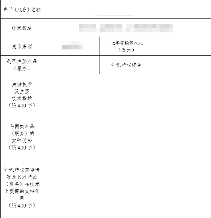 高新技術(shù)企業(yè)認(rèn)定填報指南 技術(shù)服務(wù)類高新技術(shù)產(chǎn)品（服務(wù)）PS表核心項目填寫說明